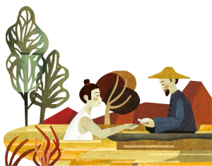 pescador, joven y tortuga blanca